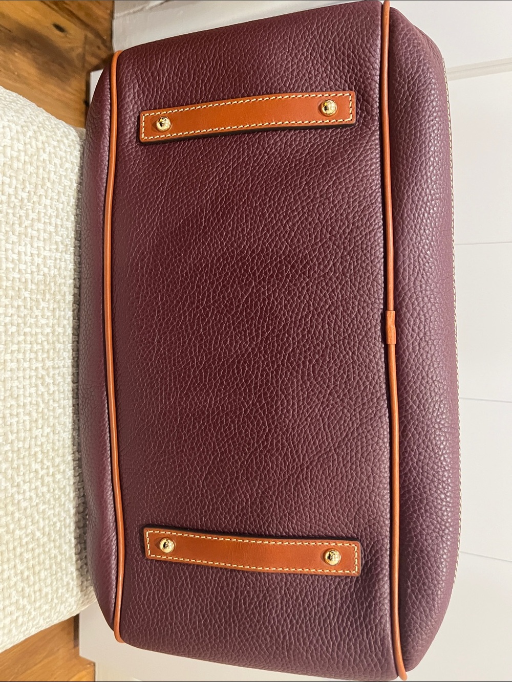 Dooney & Bourke  large Burgundy Pebble Leather Satchel with Tan Trim - Picture 8 of 16